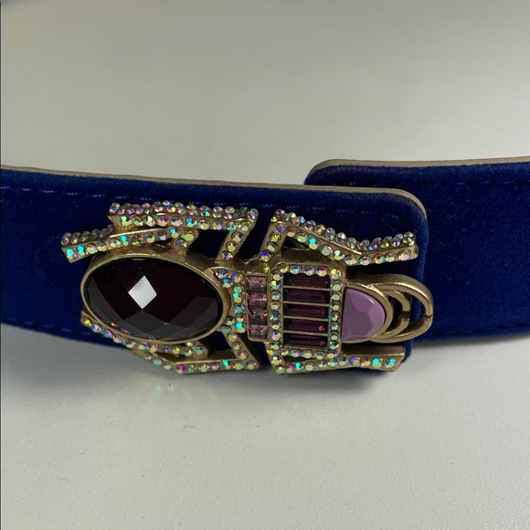 NWOT Elegant Blue Adjustable suede leather Belt with Gemstone Accent